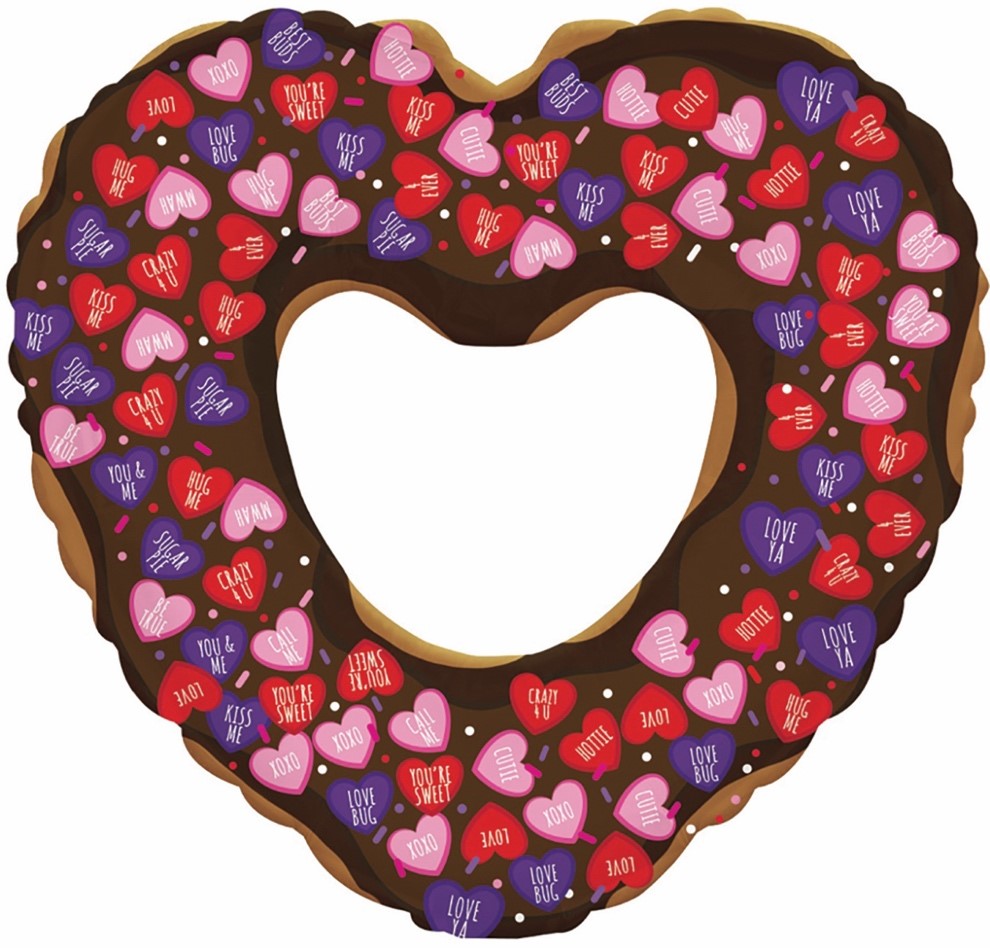 32 Inches Uninflated Jumbo Choc Donut Hearts Foil Balloons