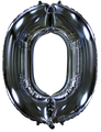 Inflated balloon to 32", 40" if uninflated. The color is Black. Number "0" Foil Balloon Manufactured by Flexmetal in Spain.