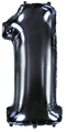 Inflated balloon to 32", 40" if uninflated. The color is Black. Number "1" Foil Balloon Manufactured by Flexmetal in Spain.