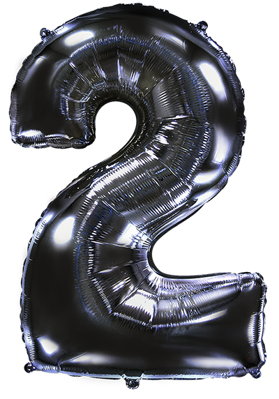Inflated balloon to 32", 40" if uninflated. The color is Black. Number "2" Foil Balloon Manufactured by Flexmetal in Spain.