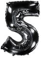 Inflated balloon to 32", 40" if uninflated. The color is Black. Number "5" Foil Balloon Manufactured by Flexmetal in Spain.