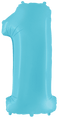Inflated balloon to 32", 40" if uninflated. The color is Pastel Blue. Number "1" Foil Balloon Manufactured by Flexmetal in Spain.