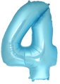 Inflated balloon to 32", 40" if uninflated. The color is Pastel Blue. Number "4" Foil Balloon Manufactured by Flexmetal in Spain.