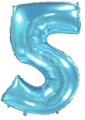 Inflated balloon to 32", 40" if uninflated. The color is Pastel Blue. Number "5" Foil Balloon Manufactured by Flexmetal in Spain.