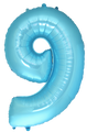 Inflated balloon to 32", 40" if uninflated. The color is Pastel Blue. Number "9" Foil Balloon Manufactured by Flexmetal in Spain.