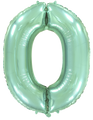 Inflated balloon to 32", 40" if uninflated. The color is Pastel Mint. Number "0" Foil Balloon Manufactured by Flexmetal in Spain.