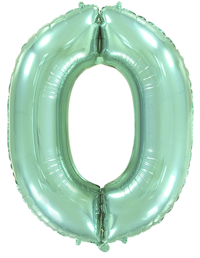 Inflated balloon to 32", 40" if uninflated. The color is Pastel Mint. Number "0" Foil Balloon Manufactured by Flexmetal in Spain.