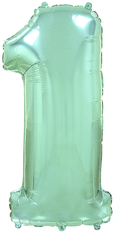 Inflated balloon to 32", 40" if uninflated. The color is Pastel Mint. Number "1" Foil Balloon Manufactured by Flexmetal in Spain.