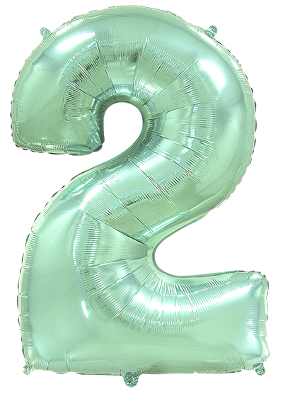 Inflated balloon to 32", 40" if uninflated. The color is Pastel Mint. Number "2" Foil Balloon Manufactured by Flexmetal in Spain.