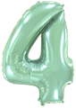 Inflated balloon to 32", 40" if uninflated. The color is Pastel Mint. Number "4" Foil Balloon Manufactured by Flexmetal in Spain.