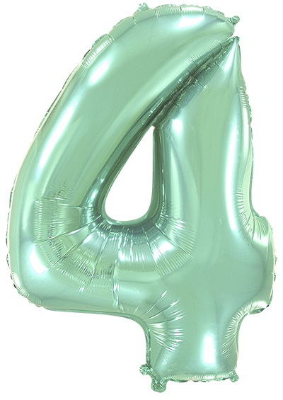 Inflated balloon to 32", 40" if uninflated. The color is Pastel Mint. Number "4" Foil Balloon Manufactured by Flexmetal in Spain.