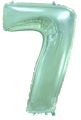 Inflated balloon to 32", 40" if uninflated. The color is Pastel Mint. Number "7" Foil Balloon Manufactured by Flexmetal in Spain.