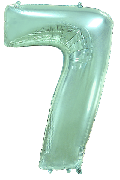 Inflated balloon to 32", 40" if uninflated. The color is Pastel Mint. Number "7" Foil Balloon Manufactured by Flexmetal in Spain.