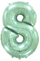 Inflated balloon to 32", 40" if uninflated. The color is Pastel Mint. Number "8" Foil Balloon Manufactured by Flexmetal in Spain.