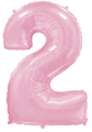 Inflated balloon to 32", 40" if uninflated. The color is Pastel Pink. Number "2" Foil Balloon Manufactured by Flexmetal in Spain.