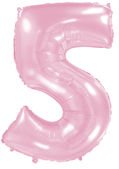 Inflated balloon to 32", 40" if uninflated. The color is Pastel Pink. Number "5" Foil Balloon Manufactured by Flexmetal in Spain.