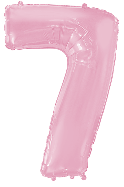 Inflated balloon to 32", 40" if uninflated. The color is Pastel Pink. Number "7" Foil Balloon Manufactured by Flexmetal in Spain.