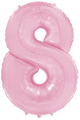 Inflated balloon to 32", 40" if uninflated. The color is Pastel Pink. Number "8" Foil Balloon Manufactured by Flexmetal in Spain.