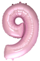 Inflated balloon to 32", 40" if uninflated. The color is Pastel Pink. Number "9" Foil Balloon Manufactured by Flexmetal in Spain.