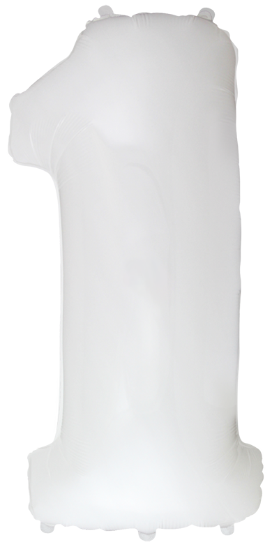 Inflated balloon to 32", 40" if uninflated. The color is White. Number "1" Foil Balloon Manufactured by Flexmetal in Spain.