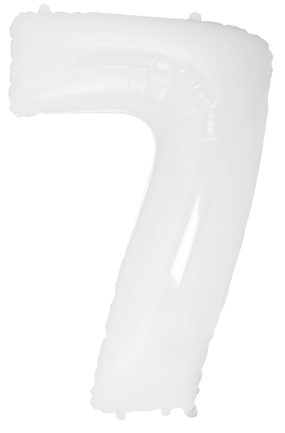 Inflated balloon to 32", 40" if uninflated. The color is White. Number "7" Foil Balloon Manufactured by Flexmetal in Spain.
