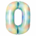 Un ballon en aluminium arc-en-ciel pastel n° 0 de 34 pouces, orné d'un motif tie-dye arc-en-ciel aux couleurs pastel.