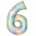 34″ Number 6 Pastel Rainbow Foil Balloon in the shape of the number six with a pastel rainbow gradient.