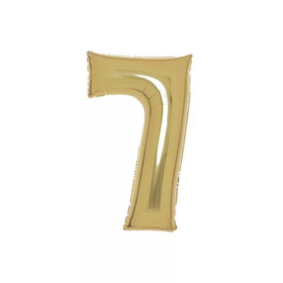 34″ Number 7 White Gold Foil Balloon shaped like the number 7.