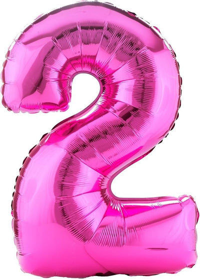 A shiny, bright pink 34″ Supershape 2 Pink Balloon Foil Balloon in the shape of the number two.
