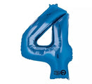 Ballon en aluminium Supershape 4 Blue de 34 pouces, en forme de chiffre quatre.