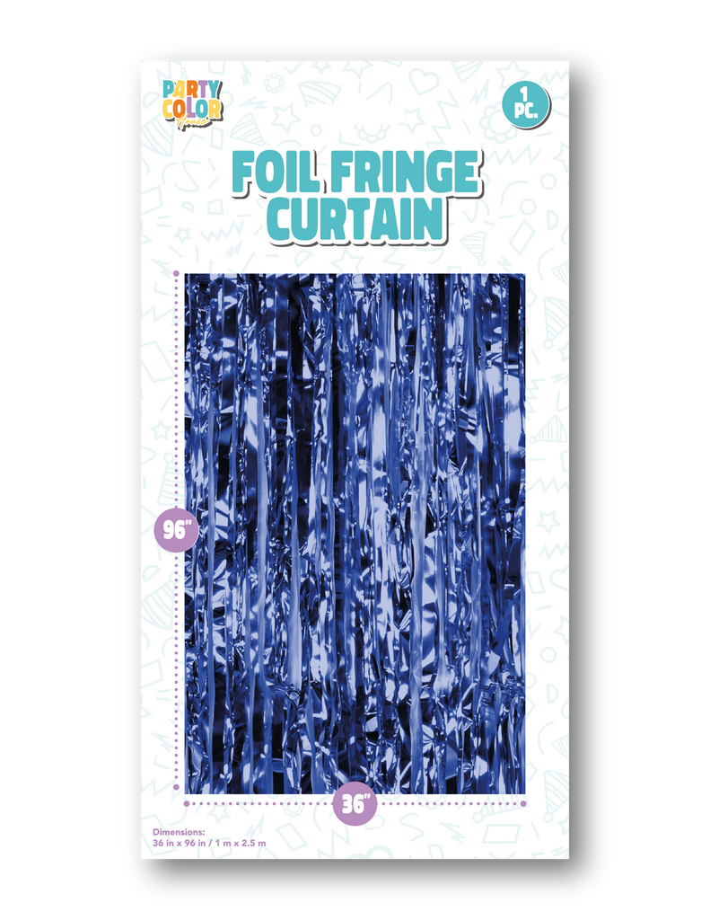 Measuring 36" X 96" Foil Fringe Tinsel Curtain Backdrop Made By Party Color for Gemar in the Color  Blue Gloss