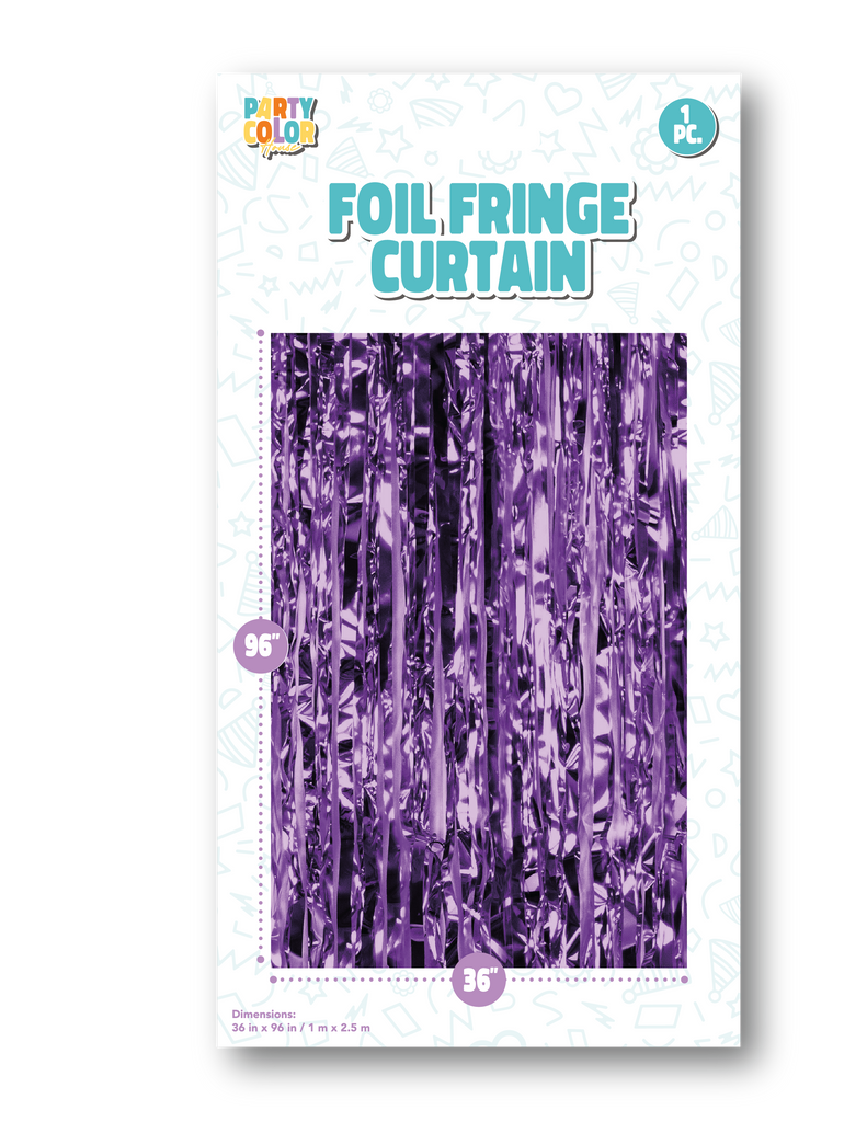 Measuring 36" X 96" Foil Fringe Tinsel Curtain Backdrop Made By Party Color for Gemar in the Color  Dark Purple Gloss