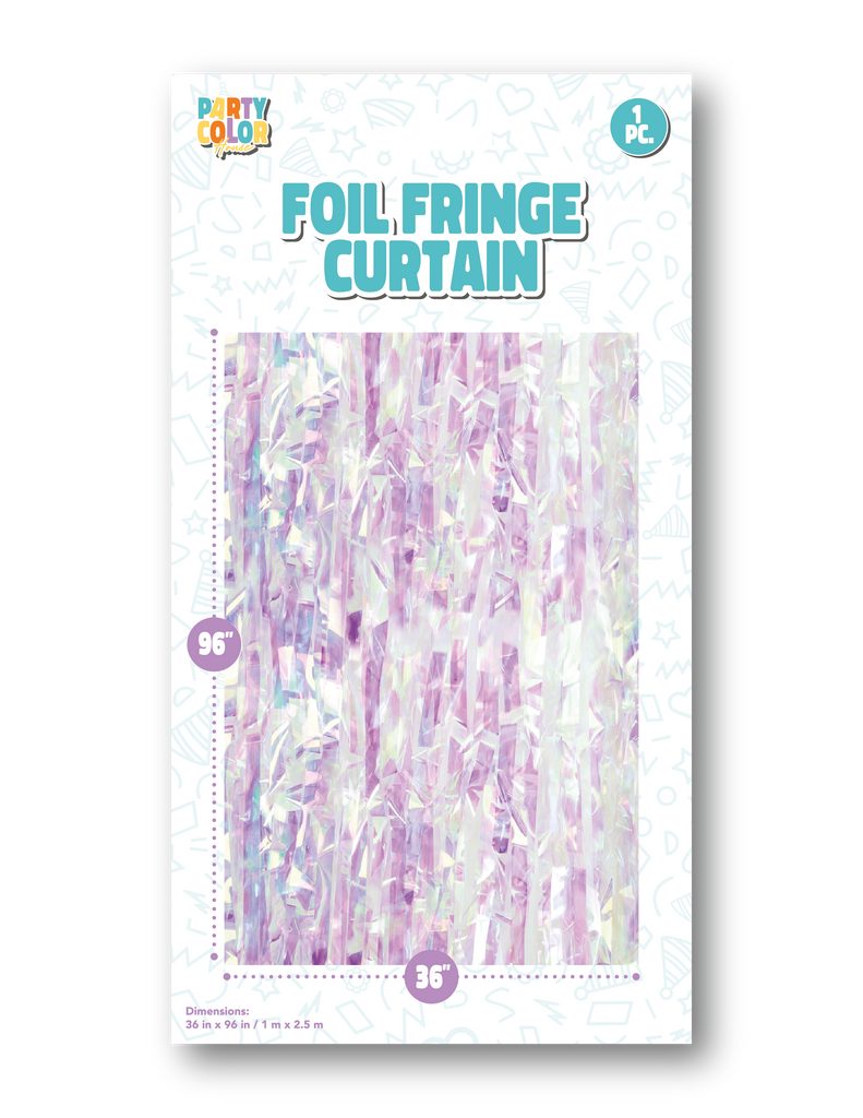 Measuring 36" X 96" Foil Fringe Tinsel Curtain Backdrop Made By Party Color for Gemar in the Color  Iridescent Gloss 