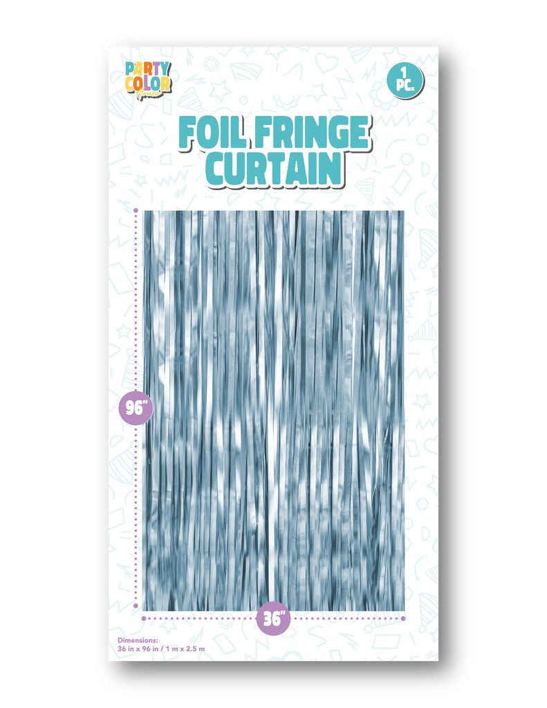 Measuring 36" X 96" Foil Fringe Tinsel Curtain Backdrop Made By Party Color for Gemar in the Color  Light Blue  Matte 