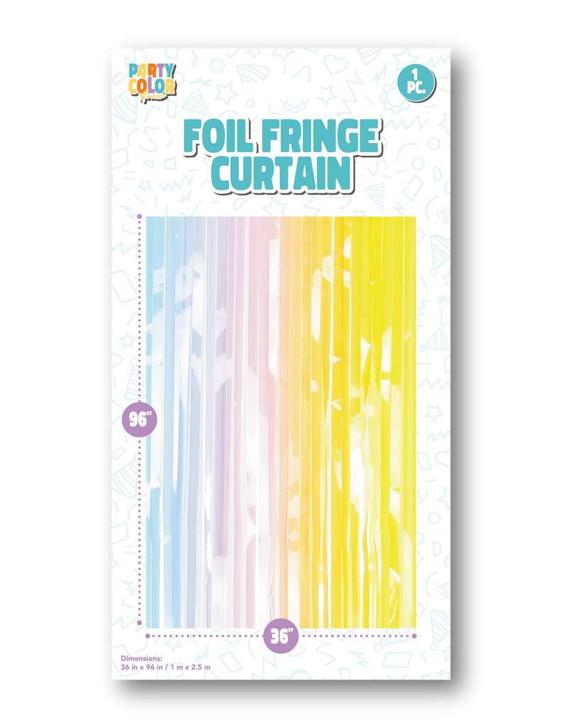 Measuring 36" X 96" Foil Fringe Tinsel Curtain Backdrop Made By Party Color for Gemar in the Color  Macaron gradient color Gloss