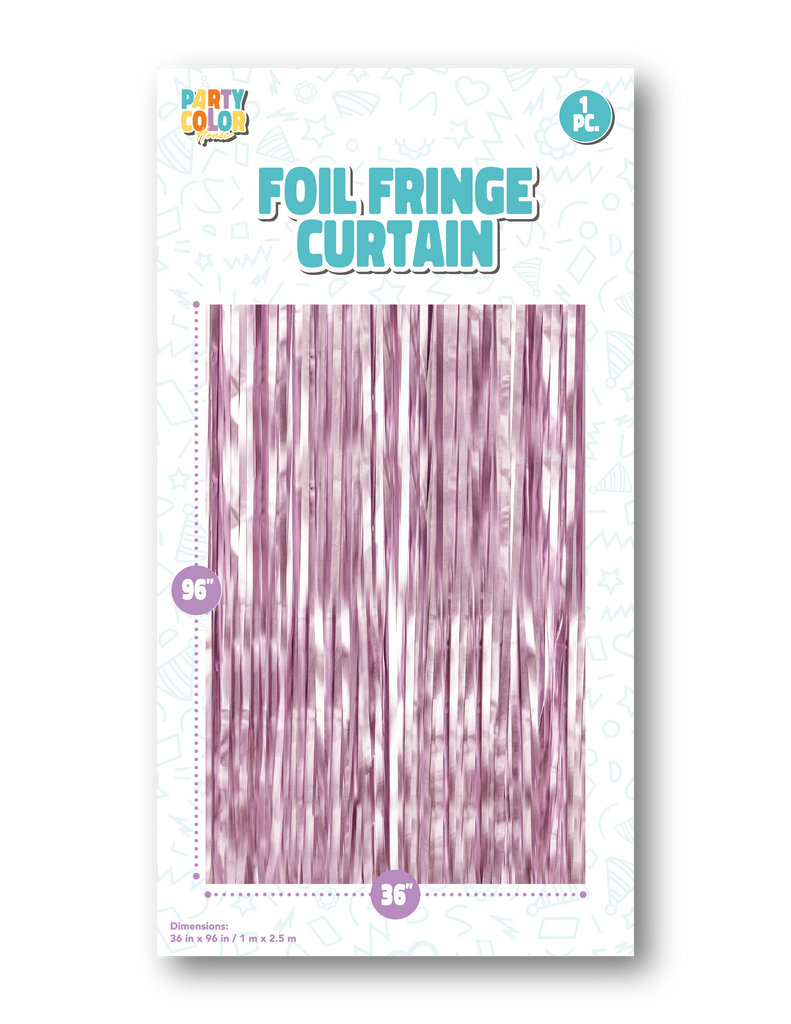 Measuring 36" X 96" Foil Fringe Tinsel Curtain Backdrop Made By Party Color for Gemar in the Color  Rose Gold Matte 