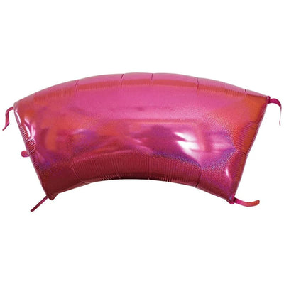 A curved, fuchsia-colored 40″ Modular Arch Foil Balloon Glittered Fuchsia Foil Balloon segment with a glittery texture and tabs on the ends.
