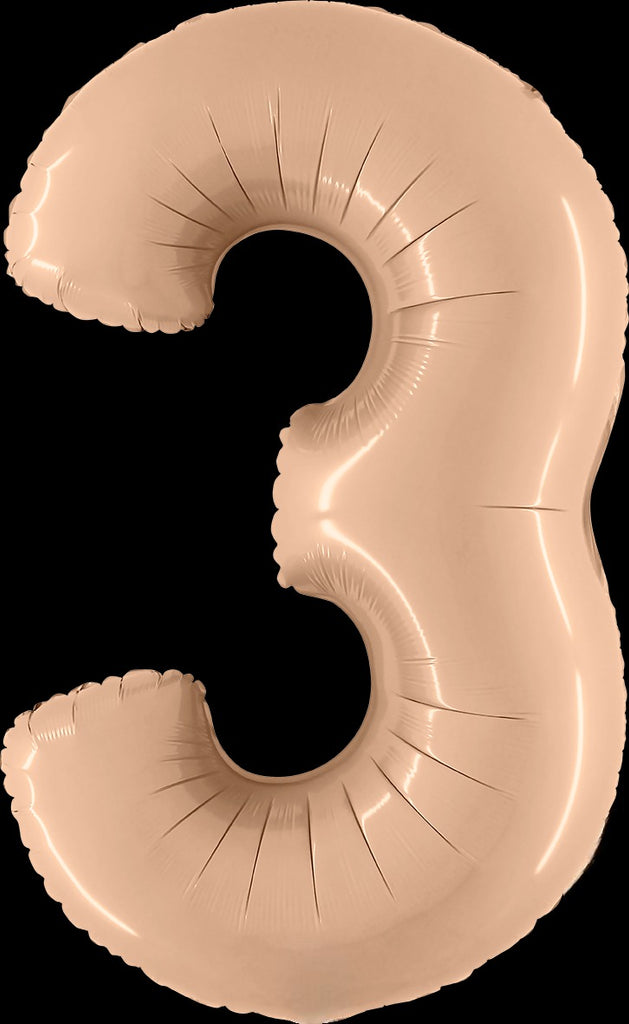 40" Number "3" Satin Nude Foil Balloons