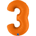 Flat Not Inflated 40" (34" Inflated) Number 3 Matte Orange Foil Balloon Brand Name Grabo Balloons in Italy