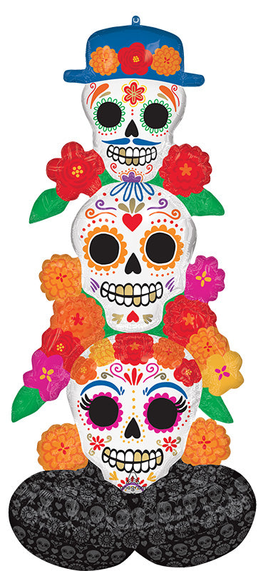 Flat Uninflated 53" Consumer Inflatable AirLoonz Large Day of the Dead Bright Flores Foil Balloon Made By Anagram Amscan Leader in Foil Balloons/MD