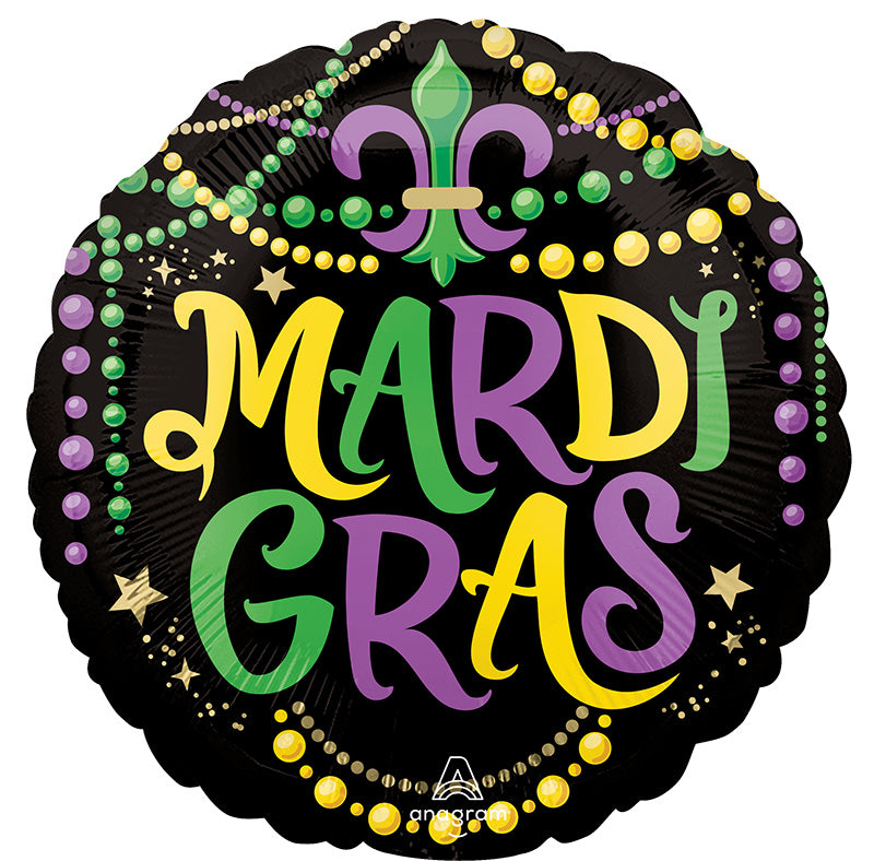 Uninflated 18 Inches Mardi Gras Glittering Beads Foil Balloon Manufacturered By Anagram/MD