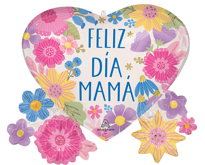 29 Inch Feliz Dia Mama Botanical Lines SuperShape Made by Anagram Uninflated Foil/Mylar Balloon Manufactured by Anagram Balloons International.