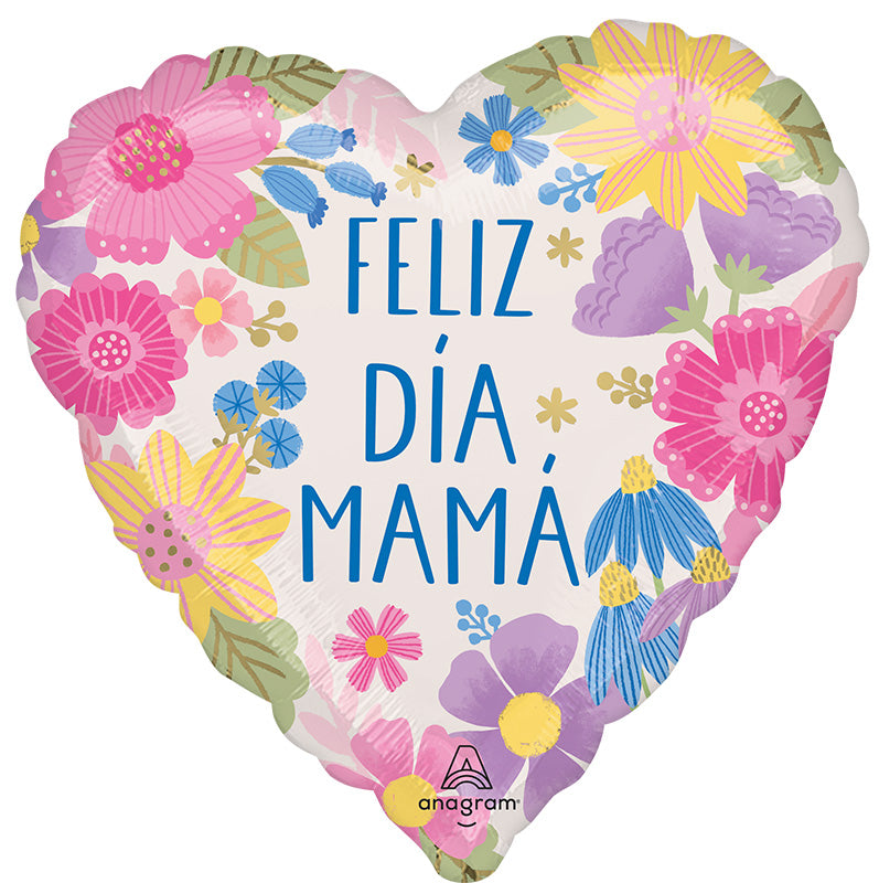 18 Inch Feliz Dia Mama Botanical Lines Made by Anagram Uninflated Foil/Mylar Balloon Manufactured by Anagram Balloons International.