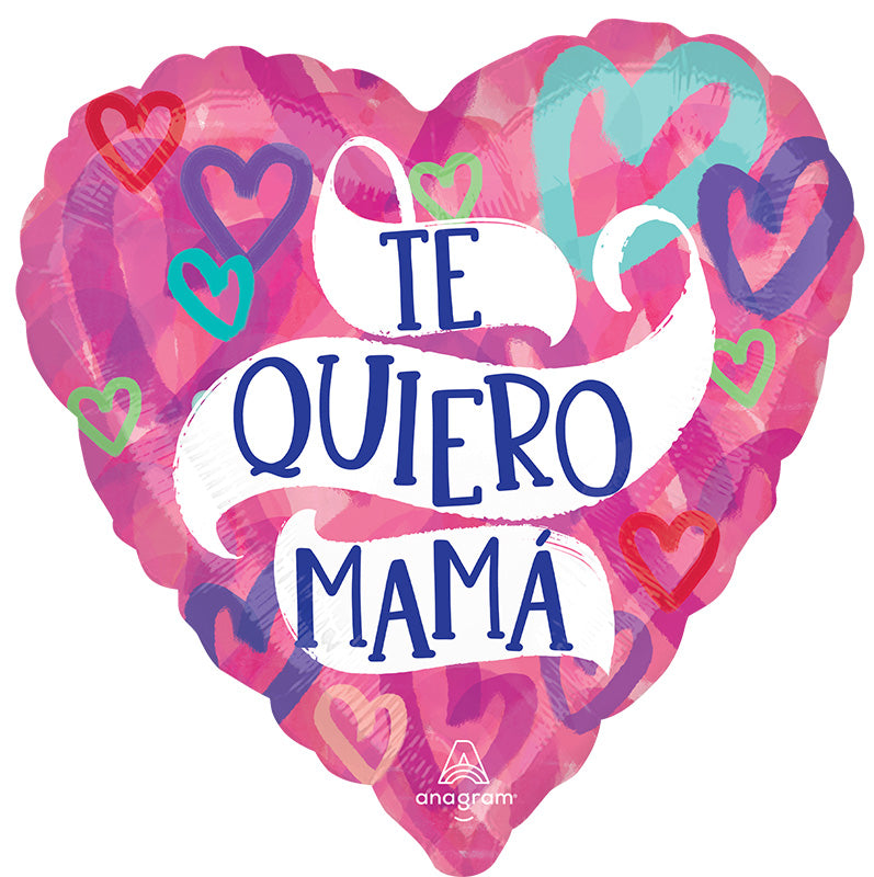 28 Inch Te Quiero Mama Layered Hearts Jumbo Made by Anagram Uninflated Foil/Mylar Balloon Manufactured by Anagram Balloons International.