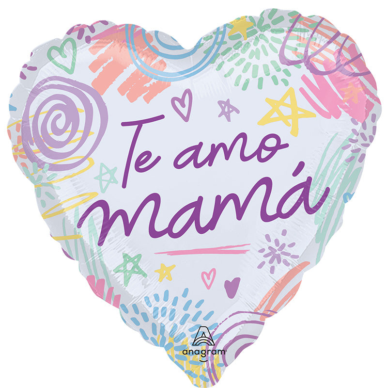 18 Inch Te Amo Mama Sweet Scribbles Made by Anagram Uninflated Foil/Mylar Balloon Manufactured by Anagram Balloons International.