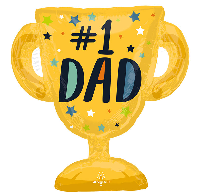 27 Inch #1 Dad Trophy SuperShape Made by Anagram Uninflated Foil/Mylar Balloon Manufactured by Anagram Balloons International.