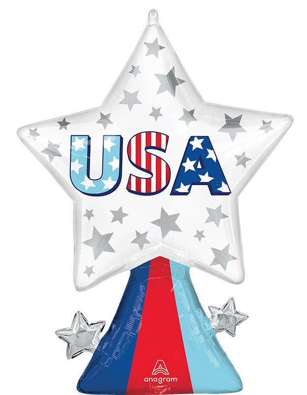 32 Inch Patriotic USA Star Bursts SuperShape Made by Anagram Uninflated Foil/Mylar Balloon Manufactured by Anagram Balloons International.