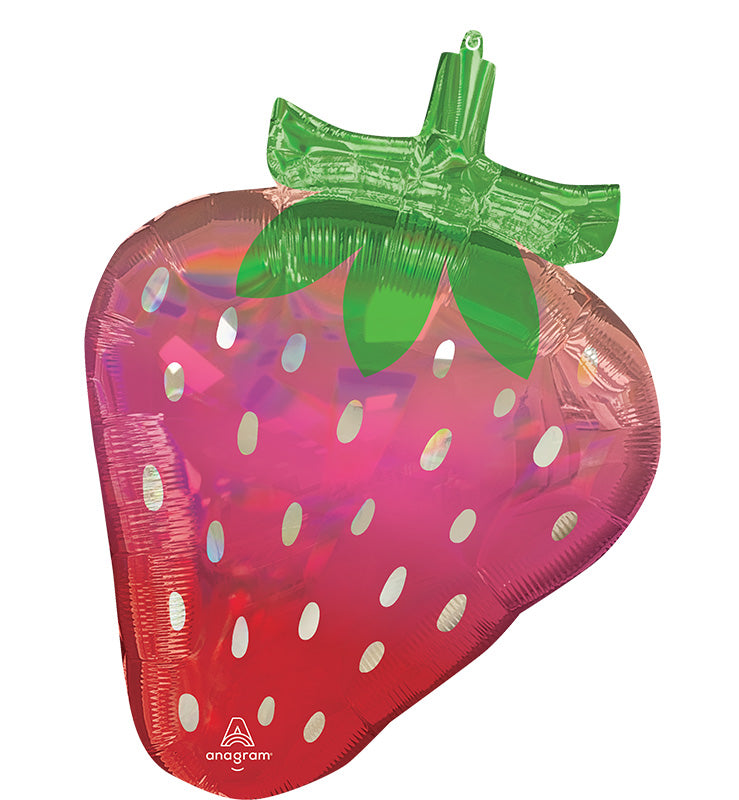 27 Inch Fruity Mix Iridescent Strawberry Holographic SuperShape Made by Anagram Uninflated Foil/Mylar Balloon Manufactured by Anagram Balloons International.