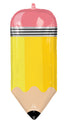 El globo Write On Pencil SuperShape Foil de 31" de Anagram/MD es un globo amarillo con forma de lápiz, goma rosa, rayas negras y punta color canela, diseñado para parecerse a un clásico lápiz de madera.