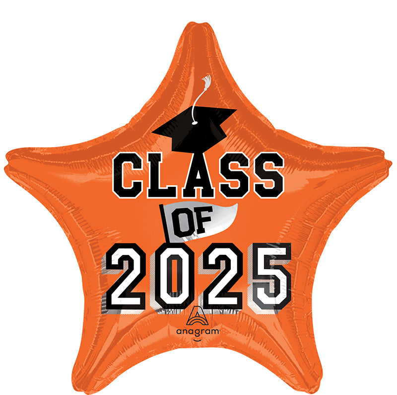 18 Inch Class of 2025 Orange Made by Anagram Uninflated Foil/Mylar Balloon Manufactured by Anagram Balloons International.